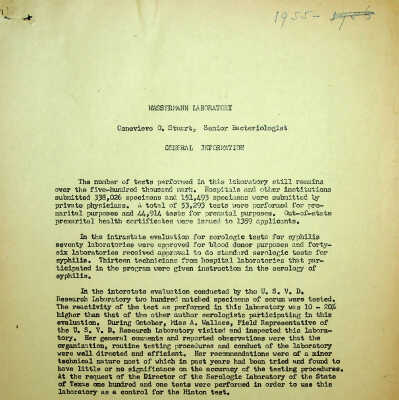 Wassermann Laboratory General Information