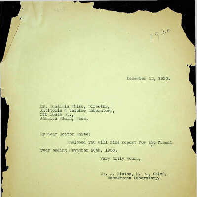 Fiscal Year Report for Wassermann Laboratory 1930