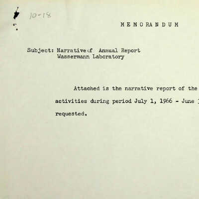 Narrative of Annual Report of Wassermann Laboratory