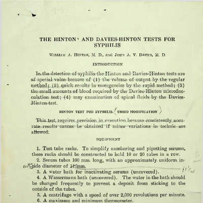 The Hinton and Davies-Hinton Tests for Syphilis
