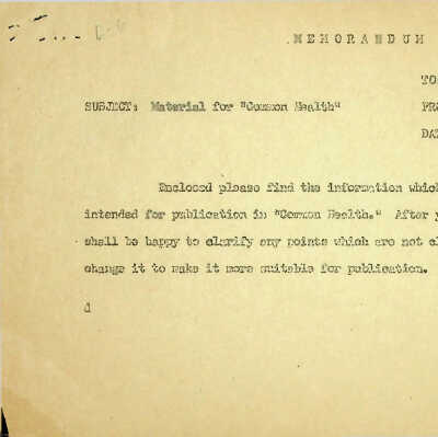 Memorandum - Material for "Common Health"