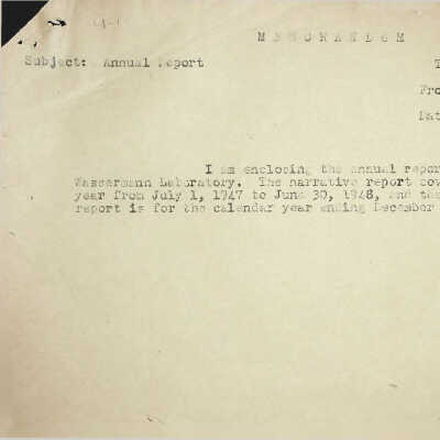 Annual Report of Wassermann Laboratory 1947-1948