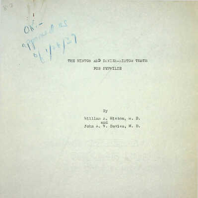 The Hinton and Davies-Hinton Tests for Syphilis