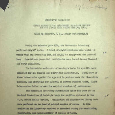 Annual Report of the Wassermann Laboratory Section for the Fiscal Year Ending June 30, 1961