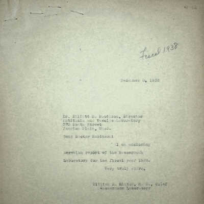 Fiscal Year Report of Wassermann Laboratory 1938