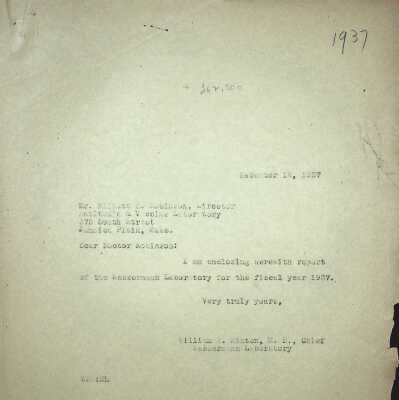 Fiscal Year Report of Wassermann Laboratory 1937