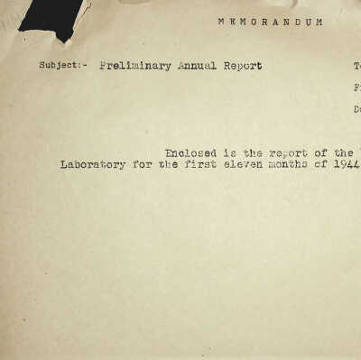 Preliminary Annual Report for Wassermann Laboratory 1944
