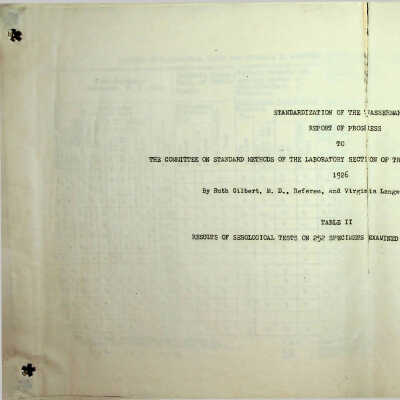 Standardization of the Wassermann Test Report of Progress