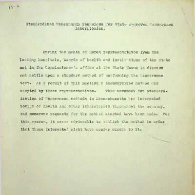 Standardization Wassermann Technique for State Approved Wassermann Laboratories
