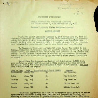 Annual Report of the Wassermann Laboratory for Period January 1, 1965 Through June 30, 1966