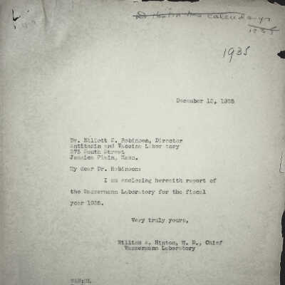 Fiscal Year Report of Wassermann Laboratory 1935