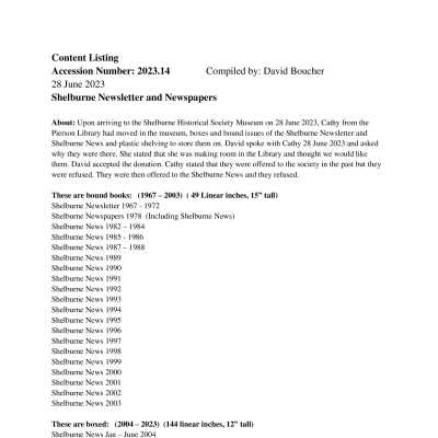 Shelburne News Collection Inventory