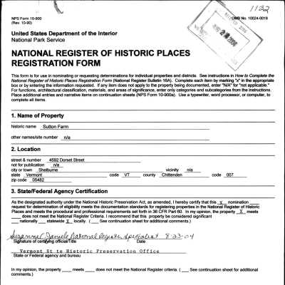 Sutton Farm Shelburne, Vermont - National Register of Historic Places Documentation