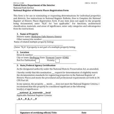 Shelburne Falls Historic District Application