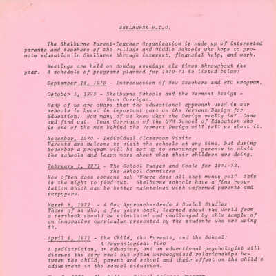 Listing of Shelburne PTO Activities 1970-1971