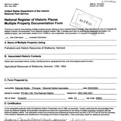 Prehistoric and Historic Resources of Shelburne, Vermont - National Register of Historic Places Documentation