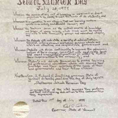 Proclamation Shelburne School Reunion Day July 28, 1979