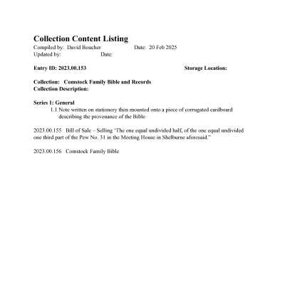 Comstock Bible and Family Records
