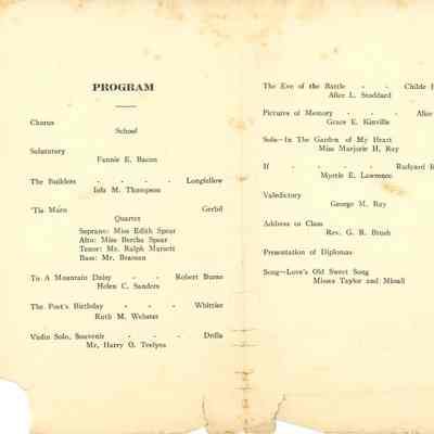 Graduating Exercises Shelburne Grammar School 1914 contents
