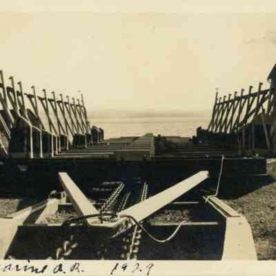 The carriage being hauled from the water.