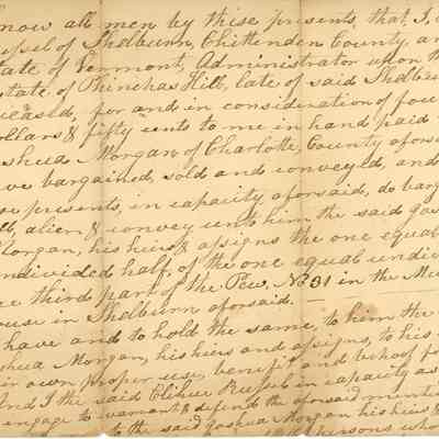 Bill of Sale, Pew No. 31 (portion), Meeting House Shelburne, Vermont
