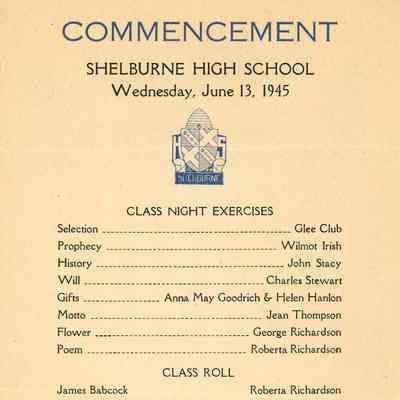 Commencement Shelburne High School 1945 Program contents