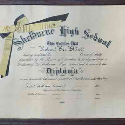 Diploma, Shelburne High School, Robert Lee Elliott, June 15, 1911