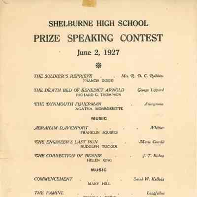 Shelburne High School Prize Speaking Contest Program 1927