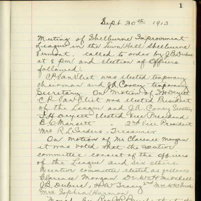 Ledger Shelburne Improvement League 1913-1915