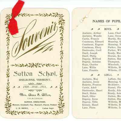 Souvenir Card Set - Sutton School Shelburne, Vermont 1909 - 1911