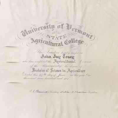 Diploma Univerity of Vermont John Jay Tracy June 27, 1906