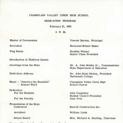 CVUHS Dedication Program 1965