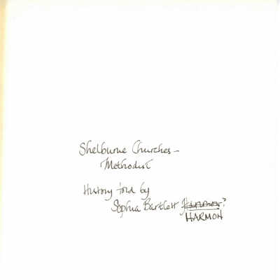 Shelburne Churches - Methodist, History Told by Sophia Bartlett Harmon