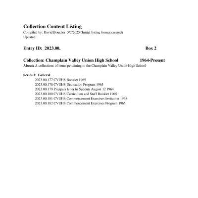 Champlain Valley Union High School Collection Content Listing