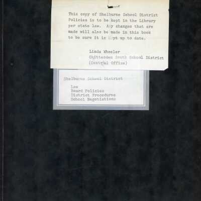 Shelburne School District Policy Manual 1971