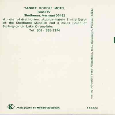 Postcard Yankee Doodle Motel back