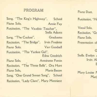 Shelburne Grammar School Graduation Exercise Program 1911 contents