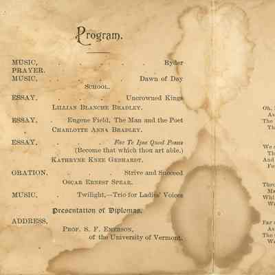 Graduating Exercises Shelburne High School Program 1896 contents