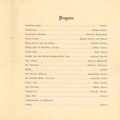 Shelburne Graded School Program 1913 contents