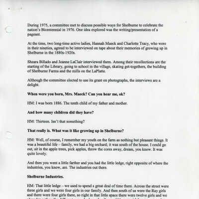 Transcript Oral History Hannah Tracy 1886-1982