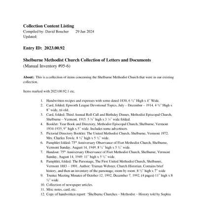Shelburne Methodist Church Collection