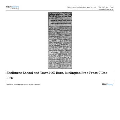 Clipping Newspaper Digital - "Shelburne School and Town Hall Burn....."