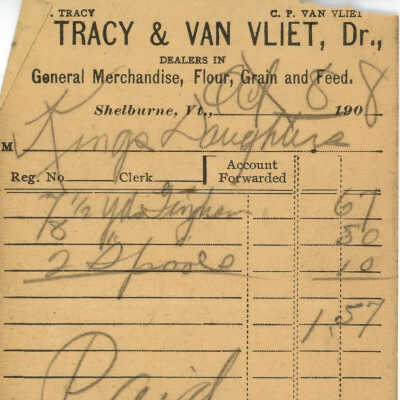 Tracy & Van Vliet, Dr. Store Receipt