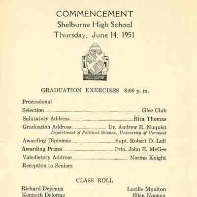 2023.00 Shelburne High School Graduation Program 1951 contents