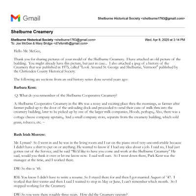 Society correspondence with Joseph McGee April 2020