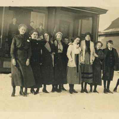 Group portrait in front of Shelburne School