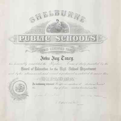 Diploma Shelburne Public Schools High School John Jay Tracy June 1902