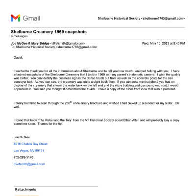 Society correspondence with Joseph McGee May 2023