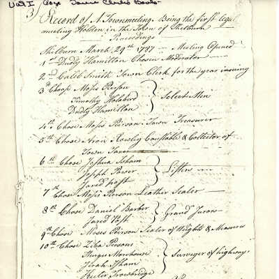 Reord of the First Town Meeting of Shelburne Vermont 29 March 1787 - (Photocopy)
