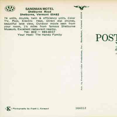 Postcard Sandman Motel back